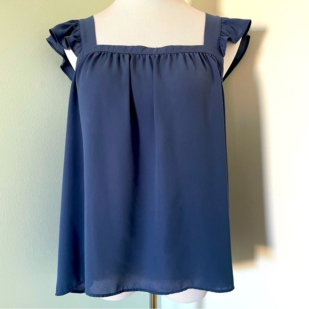 Loft Women’s Flutter Sleeve Blouse Size M Blue
